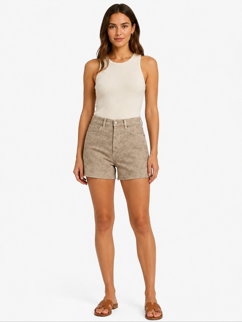 ZARA Floral High‑Waisted Denim Shorts Size 8